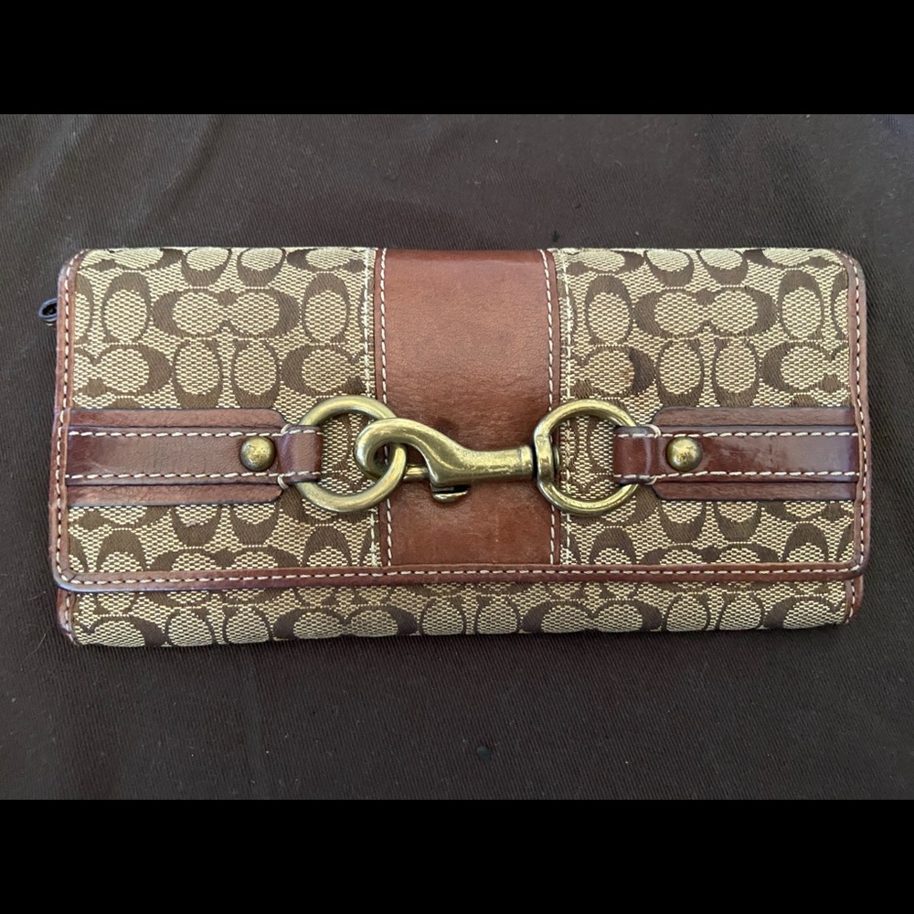 Authentic Coach brown leather and canvas wallet